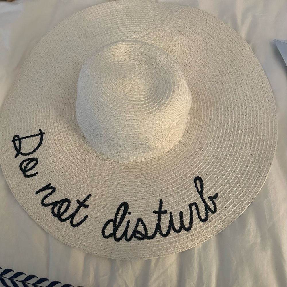 White Sun Hat with Black Embroidery